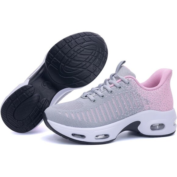 Women Grey Pink Running Shoes Tennis Sneakers with Arch Support for Workout - Picture 4 of 6